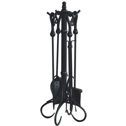 UniFlame F-1056 5-Piece Black Wrought Iron Fire Set With Crook Handles thumbnail