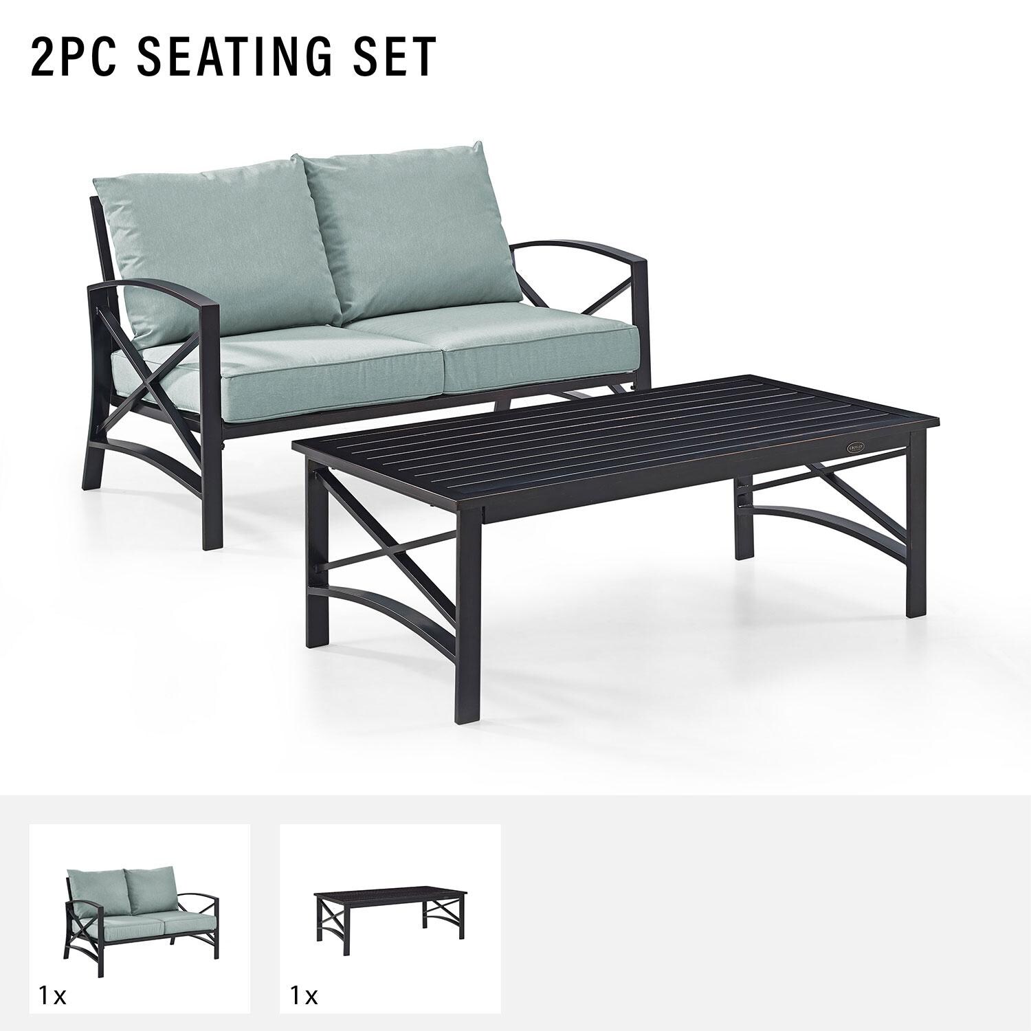 Ultimate Patio UP-82243BZ-MI 2Pc Outdoor Loveseat Patio Furniture Set in Mist - Included in Set (Loveseat and Coffee Table) - Diagram thumbnail