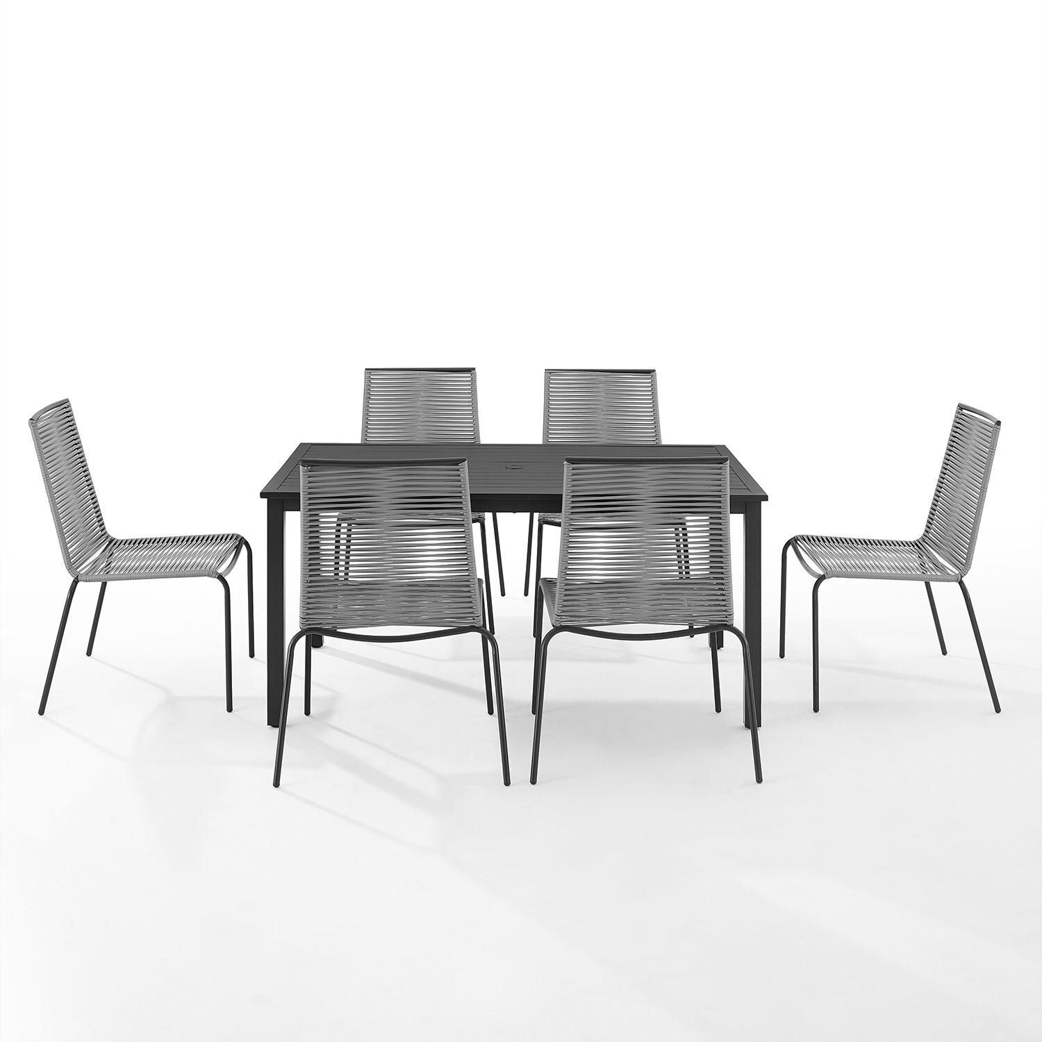 Ultimate Patio UP-92516MB-GY 7Pc Wicker Outdoor Dining Set in Gray - Front View - White Background thumbnail
