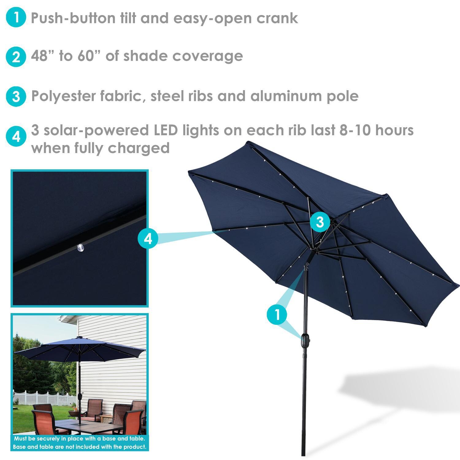 Ultimate Patio 9 Ft. Solar Lighted Octagonal Patio Umbrella W/Crank - Navy Blue - Overview thumbnail