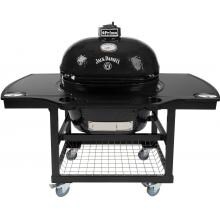 Primo Jack Daniels Edition Oval XL Ceramic Kamado Grill On Steel Cart With 1-Piece Island Side Shelves & Cup Holders image