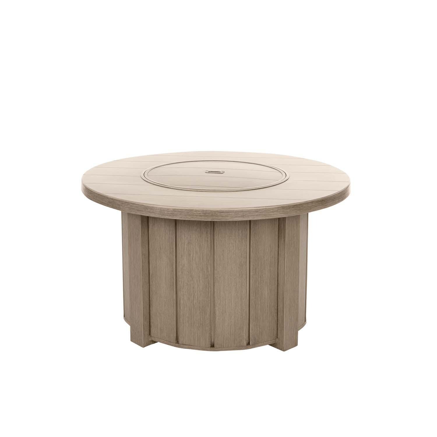 Trevi 50 Inch Round Aluminum Propane Fire Pit w/ Lid in Flax By Ebel - Closed - White Background thumbnail