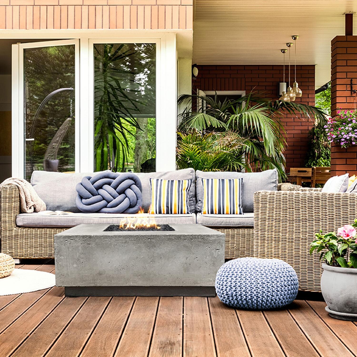 Prism Hardscapes SCPH-406-4LP Tavola 2 36-Inch Propane Square Fire Pit Table - Pewter - Back Patio - Lifestyle thumbnail