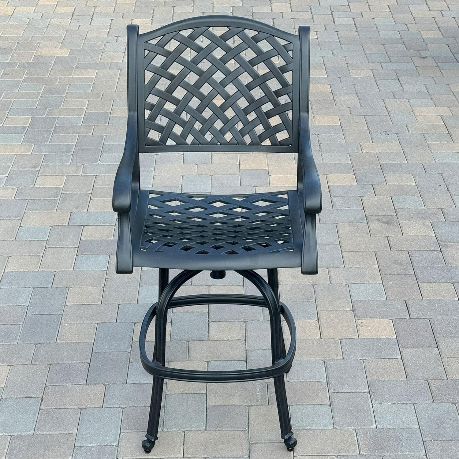 Nassau Cast Aluminum 4 Pc Set Swivel Bar Stool Set in Antique Bronze/Navy by Darlee - Front View - Shown W/ No Cushion - Lifestyle thumbnail