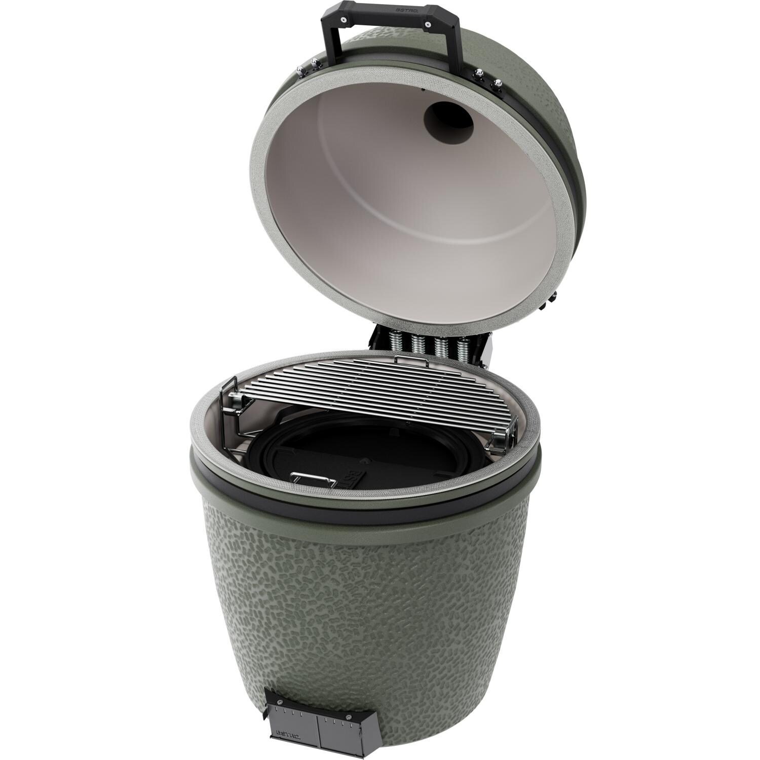 BSTRD.PRO BP302A-USA Large Solo Kamado Grill in Alpine Green - Open Side - White Background thumbnail