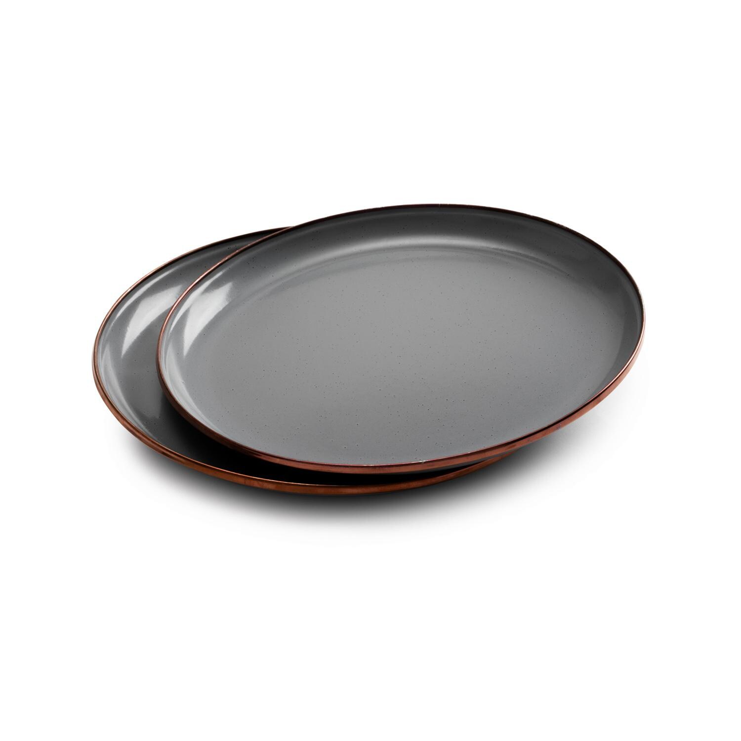 Barebones Living CKW-358 Enamel Deep Plate Set - Set of 2 - Slate Gray - Side View thumbnail