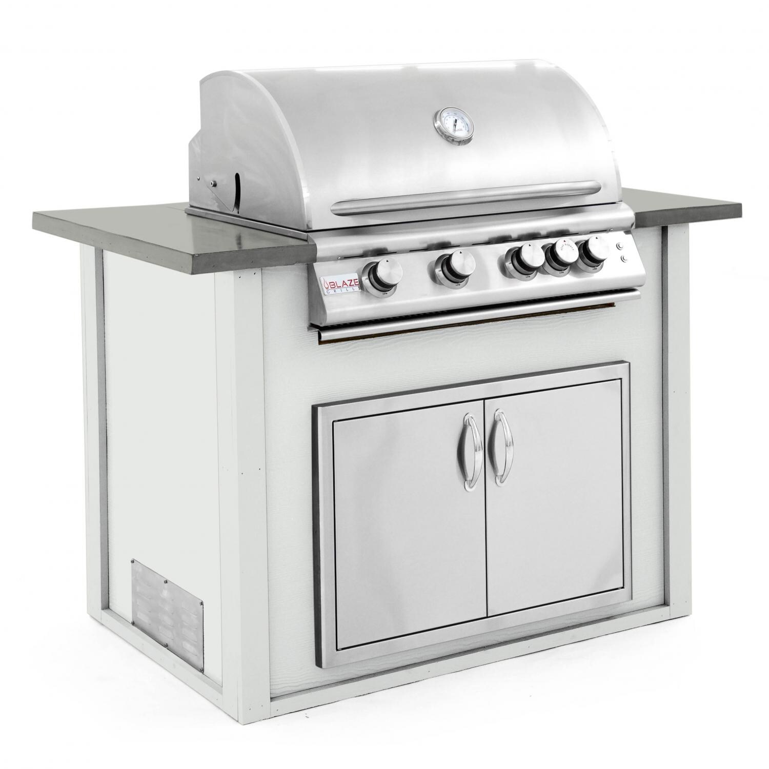 BBQGuys.com 4 Ft BBQ Island With Blaze 32-Inch Natural Gas Grill & Double Access Door - Gray/Gray - Angled View thumbnail
