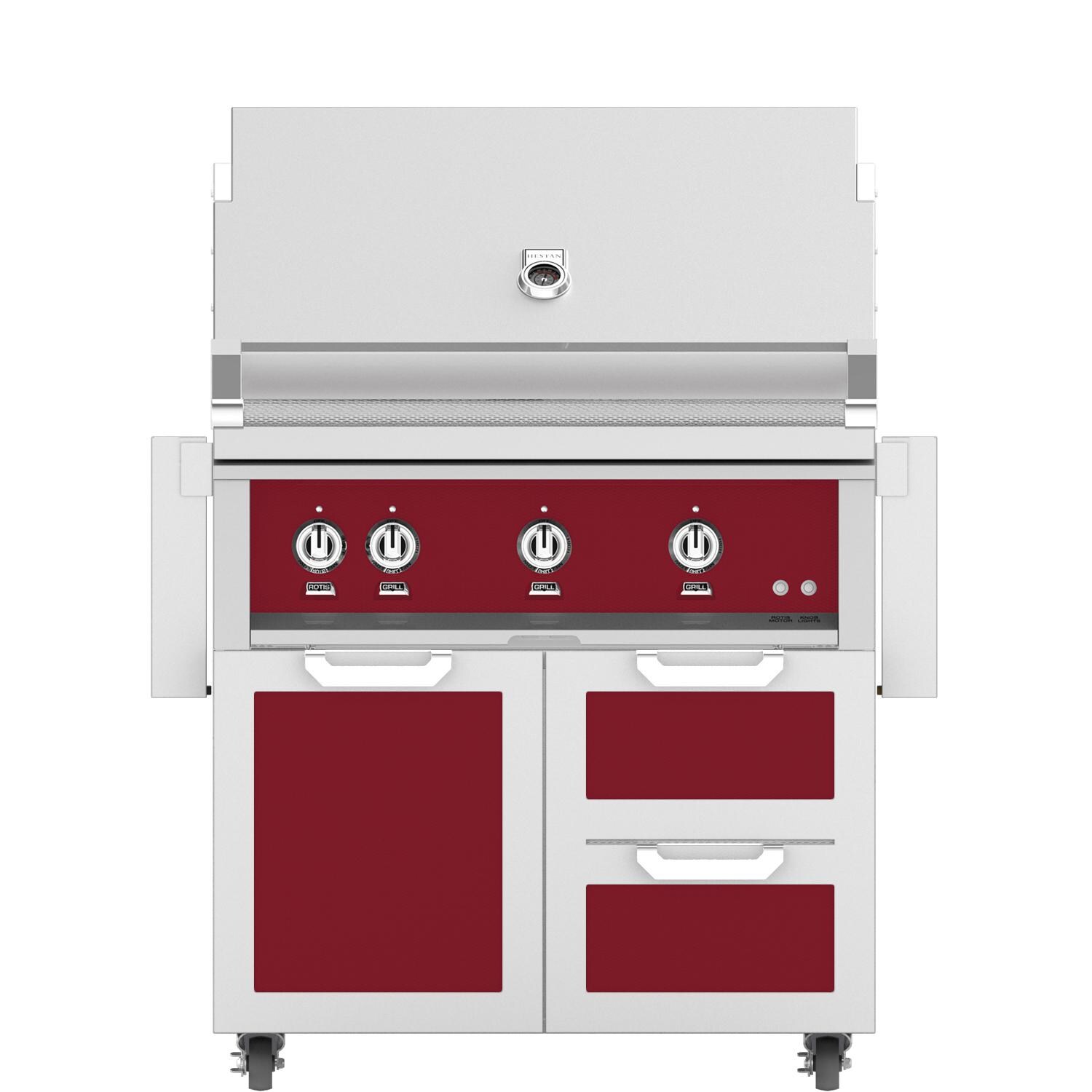 Hestan 36-Inch Freestanding Natural Gas Grill W/ Sear Burner & Rotisserie On Double Drawer & Door Tower Cart - Tin Roof - GMBR36-NG-BG thumbnail