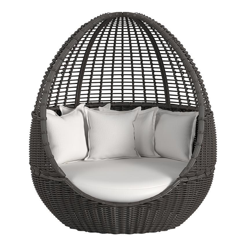 Cabo Resin Wicker Daybed in Kahlua/Soothe Pearl by Sunset West - Front - White Background thumbnail