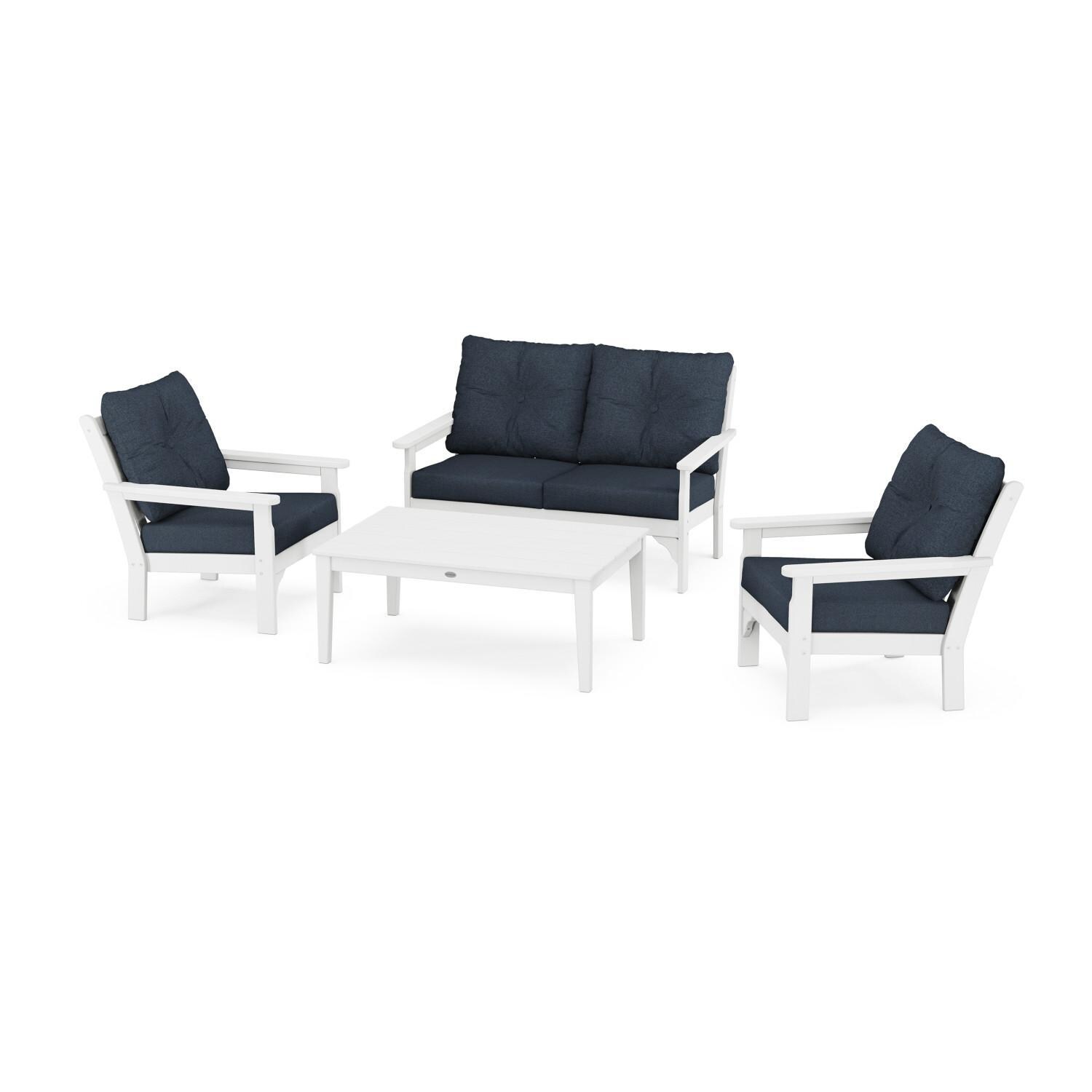 POLYWOOD Vineyard White & Marine Indigo 4-Piece Deep Seating Set thumbnail