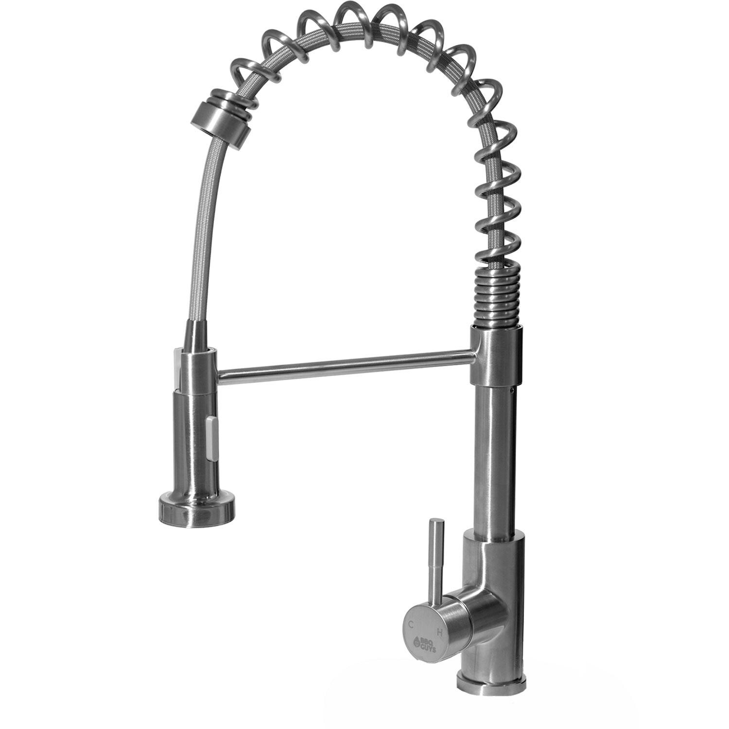 BBQGuys Signature Stainless Steel Outdoor Single Handle Pre-Rinse Coil-Spring Hot/Cold Faucet - Traditional - BBQ-K102