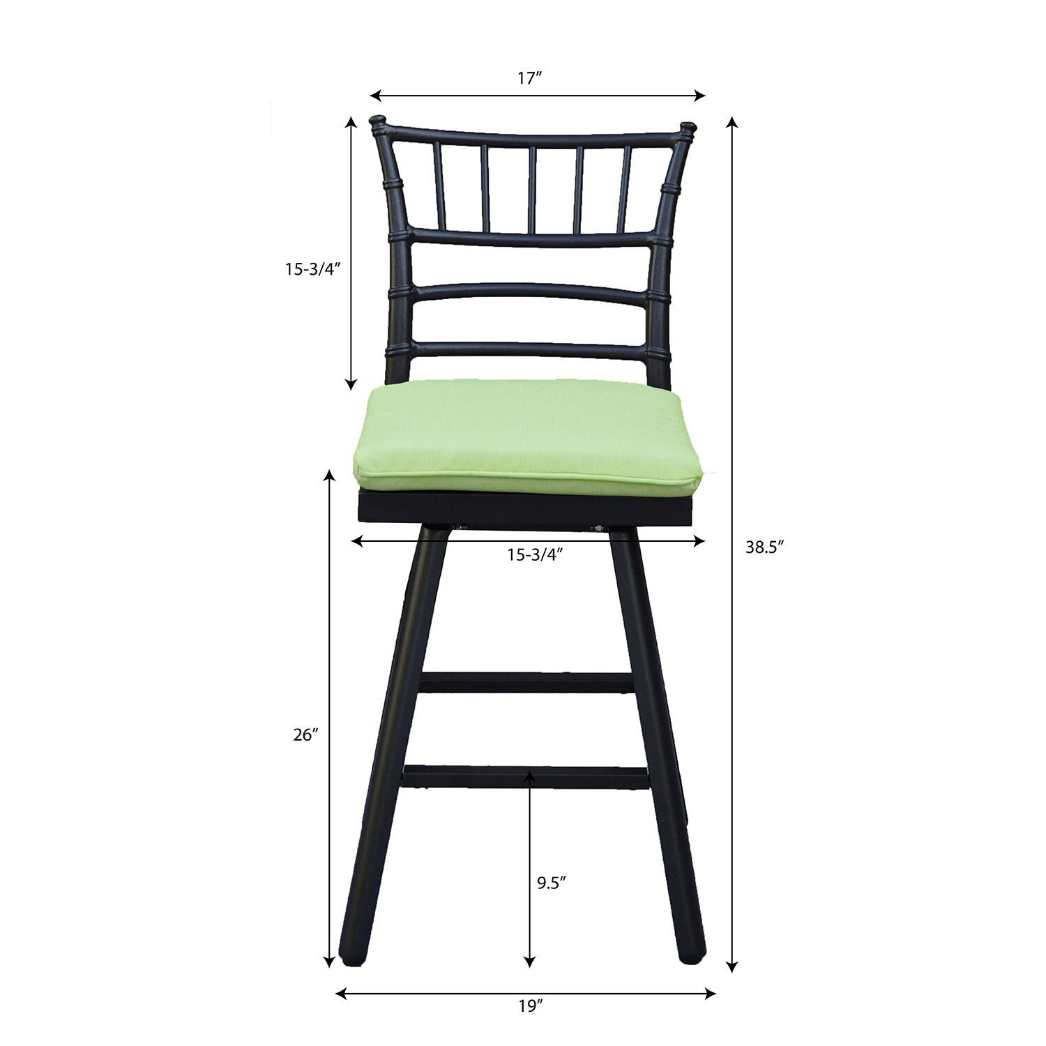 Bella Aluminum 3 Pc Patio Bar Set w/ 30-in Round Counter Height Bar Table in Green by Darlee - Bar Stool Dimensions - Dimensional thumbnail