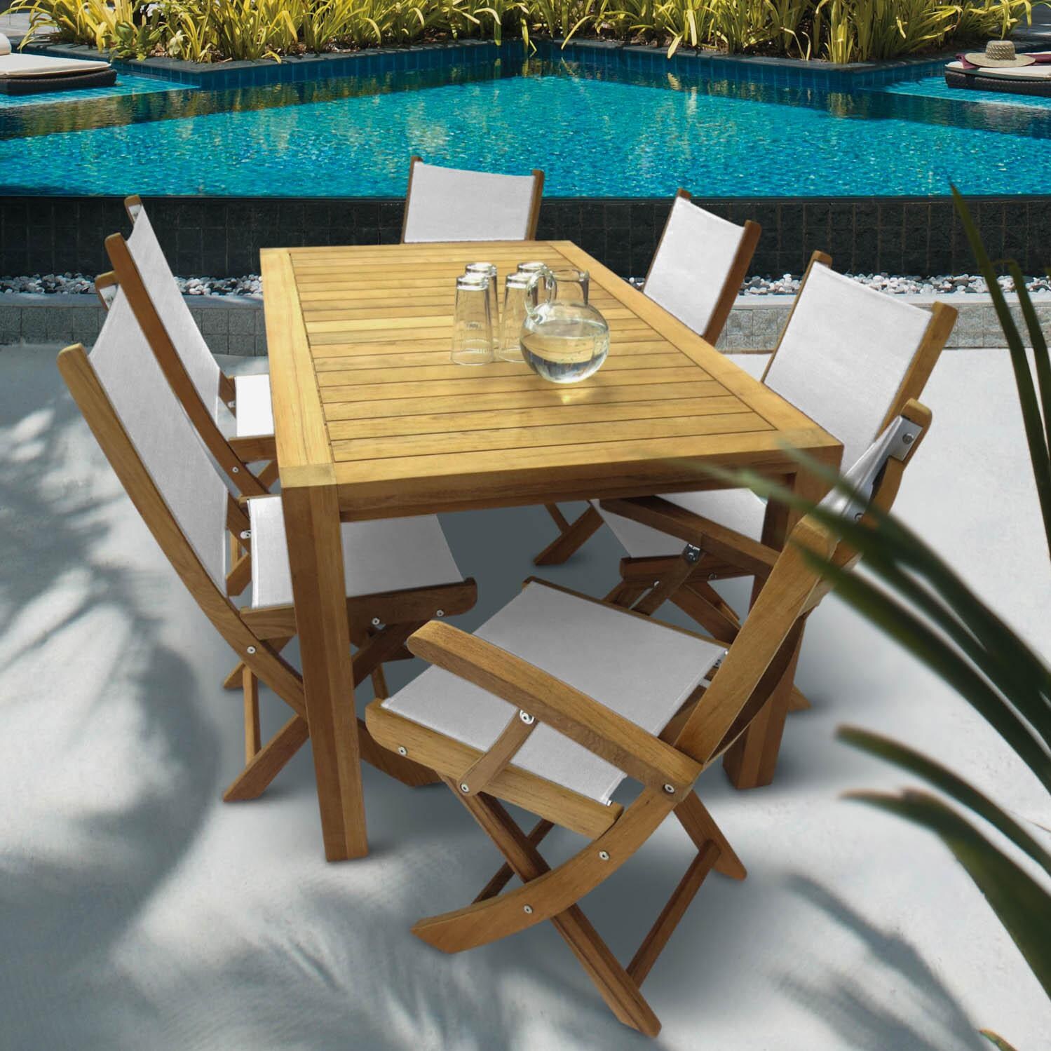 Royal Teak Collection SailMate 6 Person Sling Dining Set W/ 63 Inch