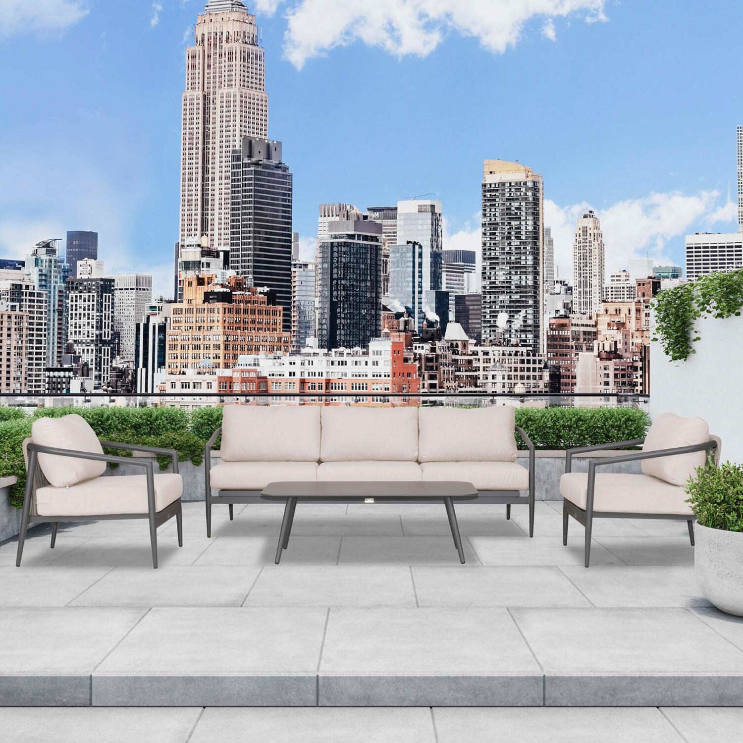 Lakeview Midnight Cove 4 Pc Aluminum Sofa Seating Set in Slate/Pebble Gray/Cast Silver - Lifestyle thumbnail