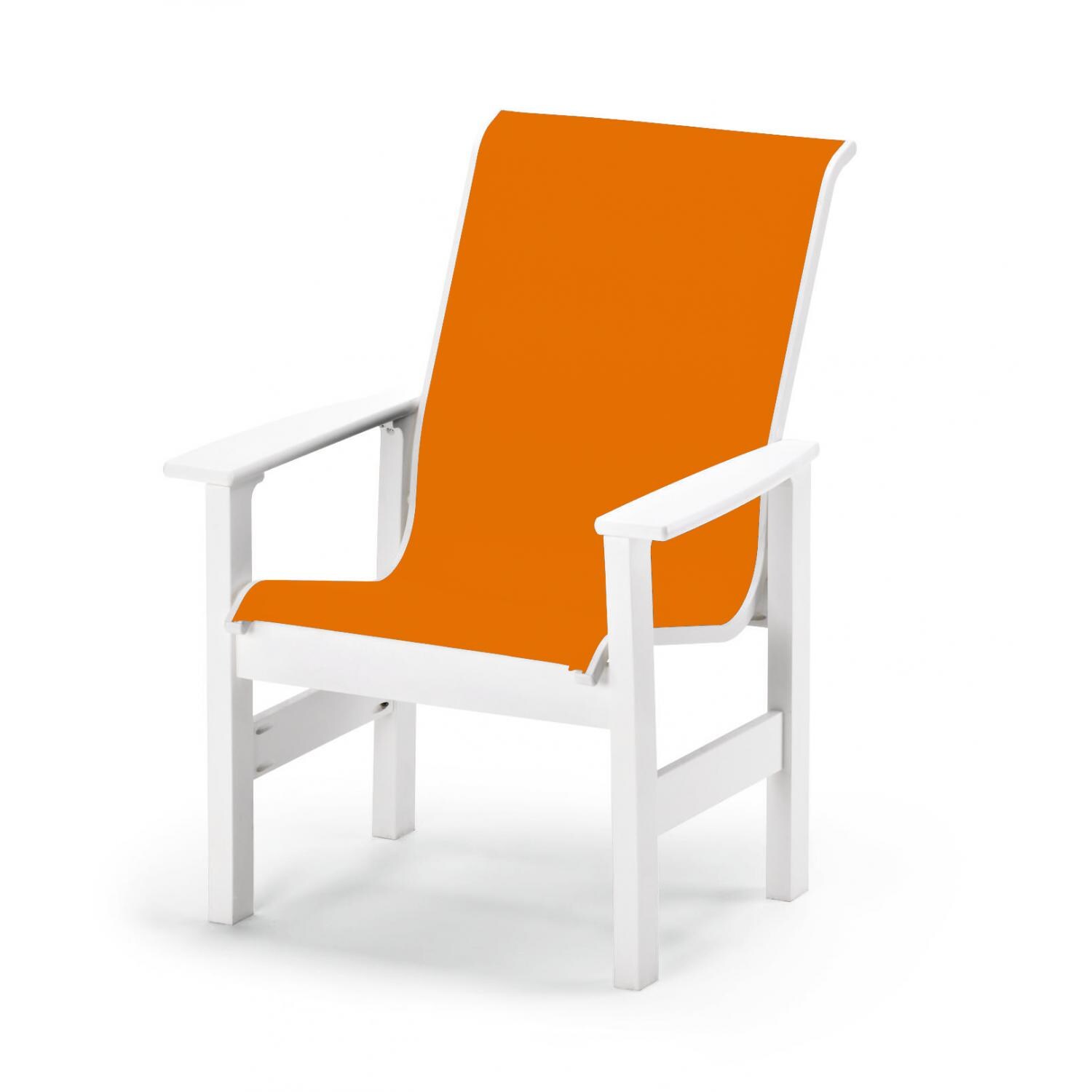 Leeward MGP Patio Dining Arm Chair With Sling Seating By Telescope Casual - Textured Snow/Tangerine