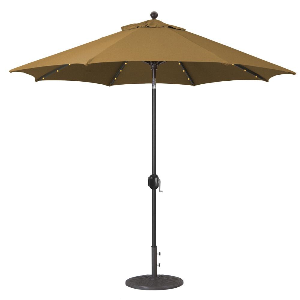 Galtech 9 Ft. Lighted LED Octagonal Aluminum Patio Market Umbrella W/ Crank Lift And Auto Tilt - Antique Bronze Frame W/ Sunbrella Canvas Teak Canopy