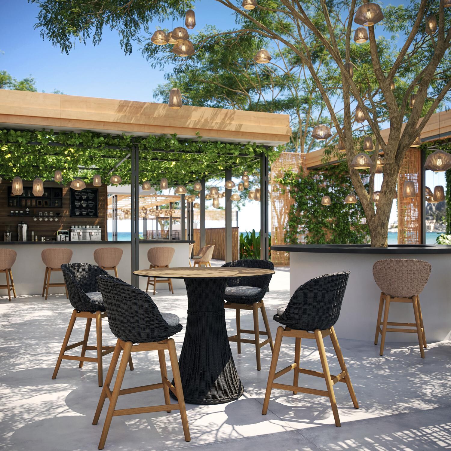 Oxford Garden Tulle Wicker & Natural Teak Bar Stool in Shadow/Bliss Linen - Beachside thumbnail