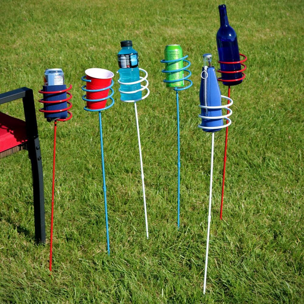 Ultimate Patio 6 Piece Heavy-Duty Steel Outdoor Drink Holder Stake Set - Red White & Blue