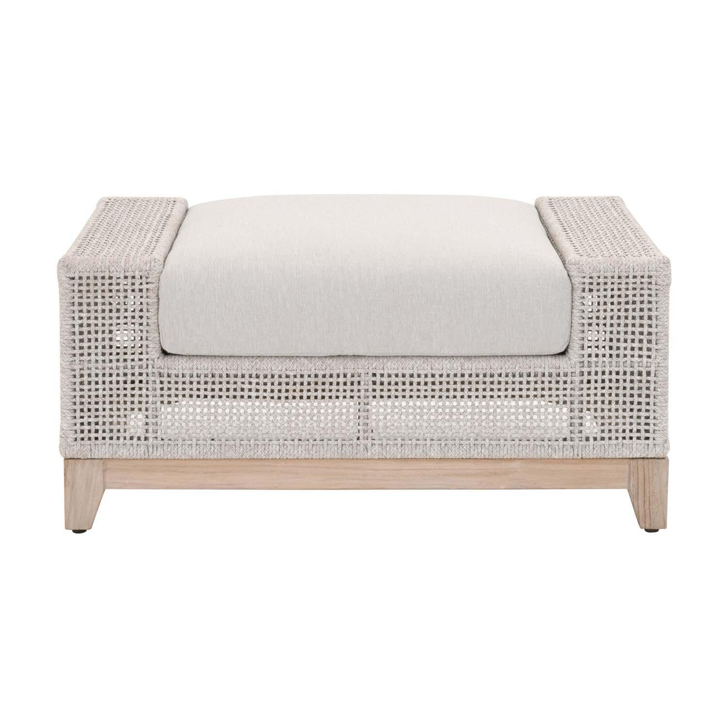 Lakeview Ranch Pointe Woven Rope Ottoman in Taupe & White thumbnail