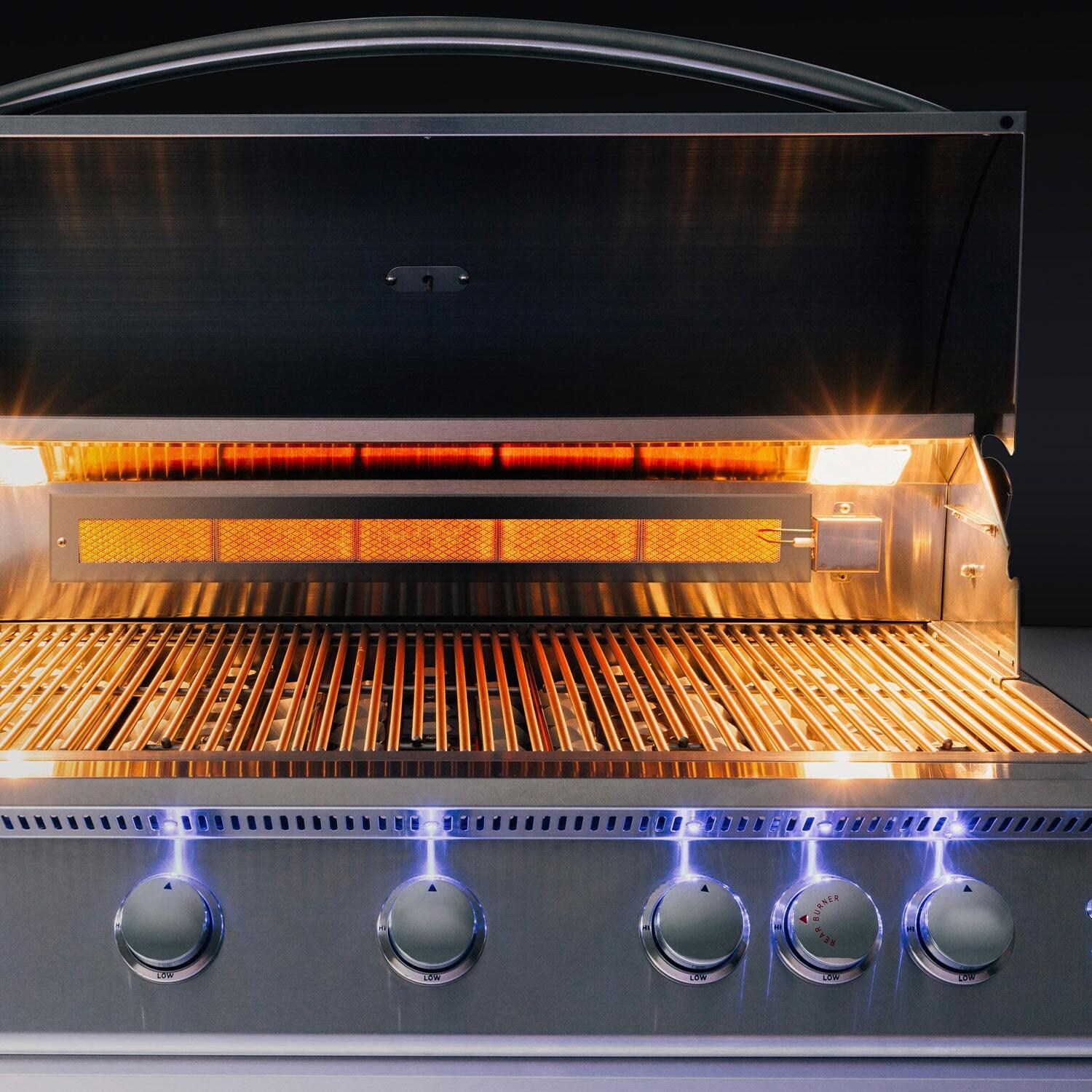 Summerset SZRPRO40 Sizzler Pro 40-in 5 Burner Built-In Natural Gas Grill w/ Rear Infrared Burner - On - Night Shoot - Lifestyle thumbnail