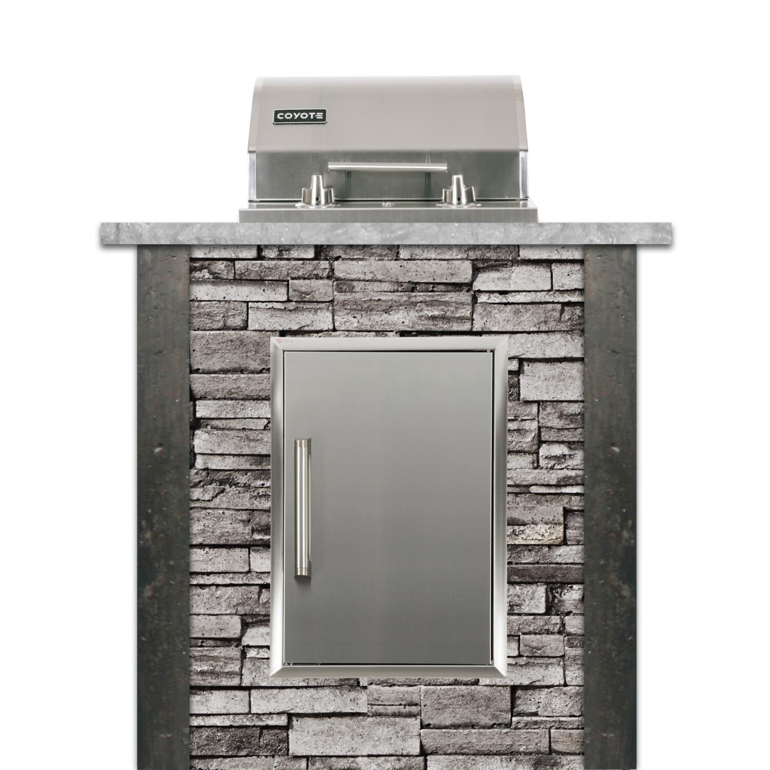Coyote Ready-To-Assemble 3 Ft Outdoor Kitchen Island With 18-Inch Electric Grill And Access Door - Stacked Stone/Stone Gray - RTAC-E3S-SG-C1EL120SM