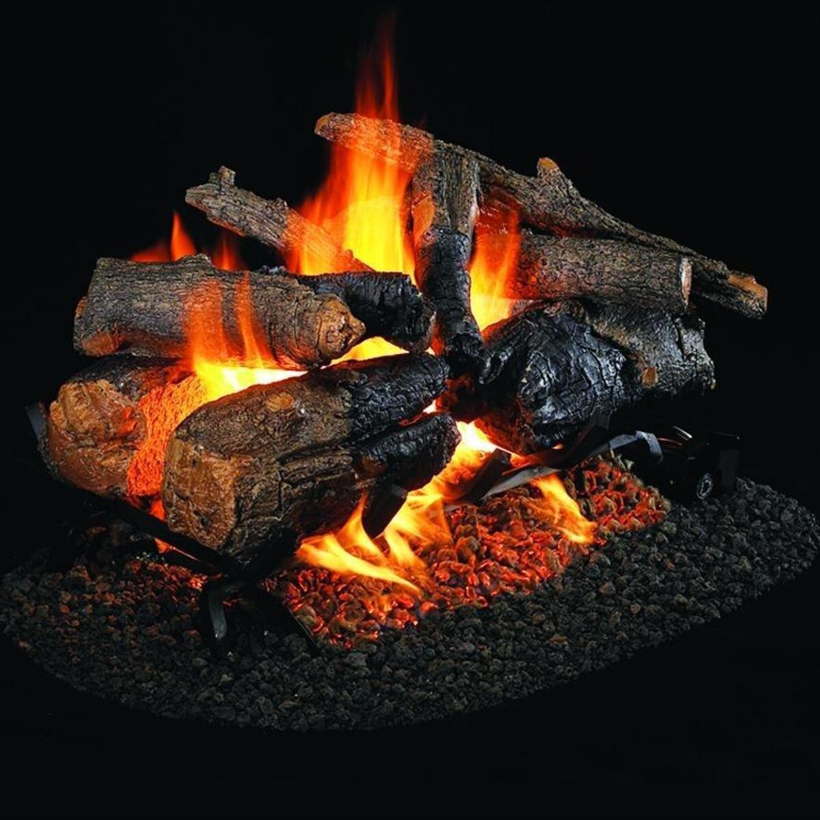 Peterson Real Fyre 24-Inch Charred American Oak See-Thru Gas Log Set With Vented Natural Gas G45 Burner - Match Light