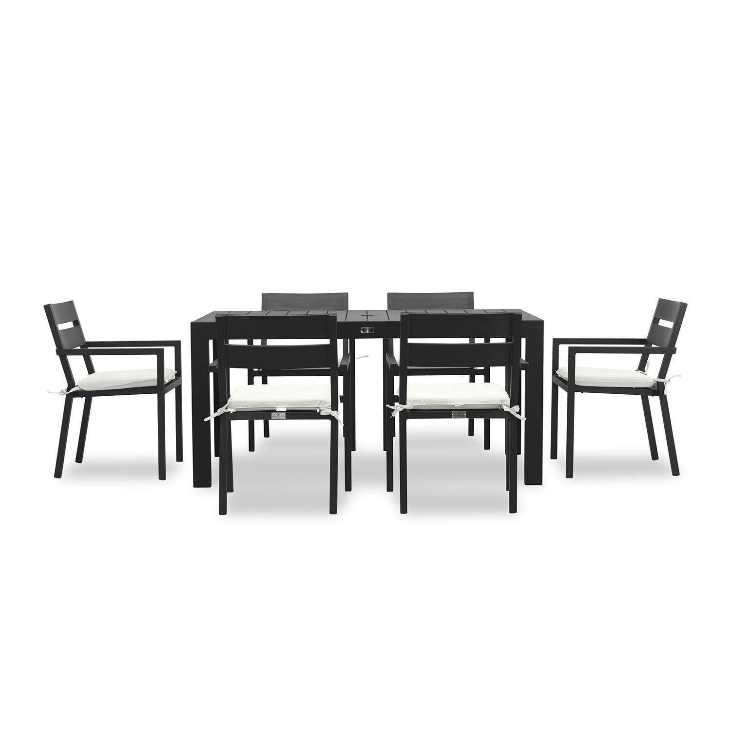 Lakeview Outdoor Designs Calm Bay Classic 7 Pc Rectangular Aluminum Dining Set in Black/Canvas Natural by - CALM-BK-SET533-CN
