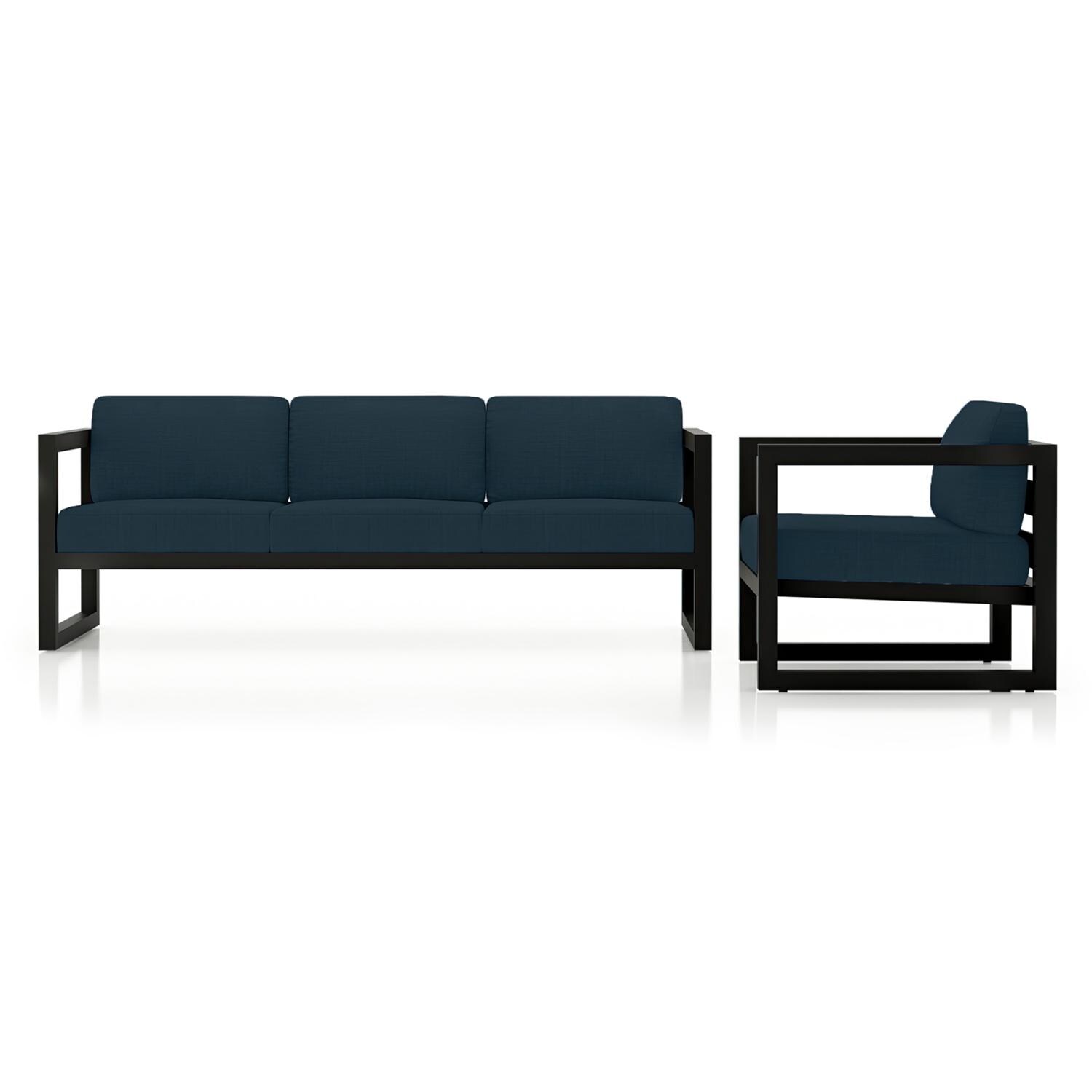 Lakeview MSTYCV-BK-2SS-IN Misty Cove 2 Pc Aluminum Seating Set in Black w/Spectrum Indigo by Lakeview Outdoor Designs - Set Front View - White Background thumbnail