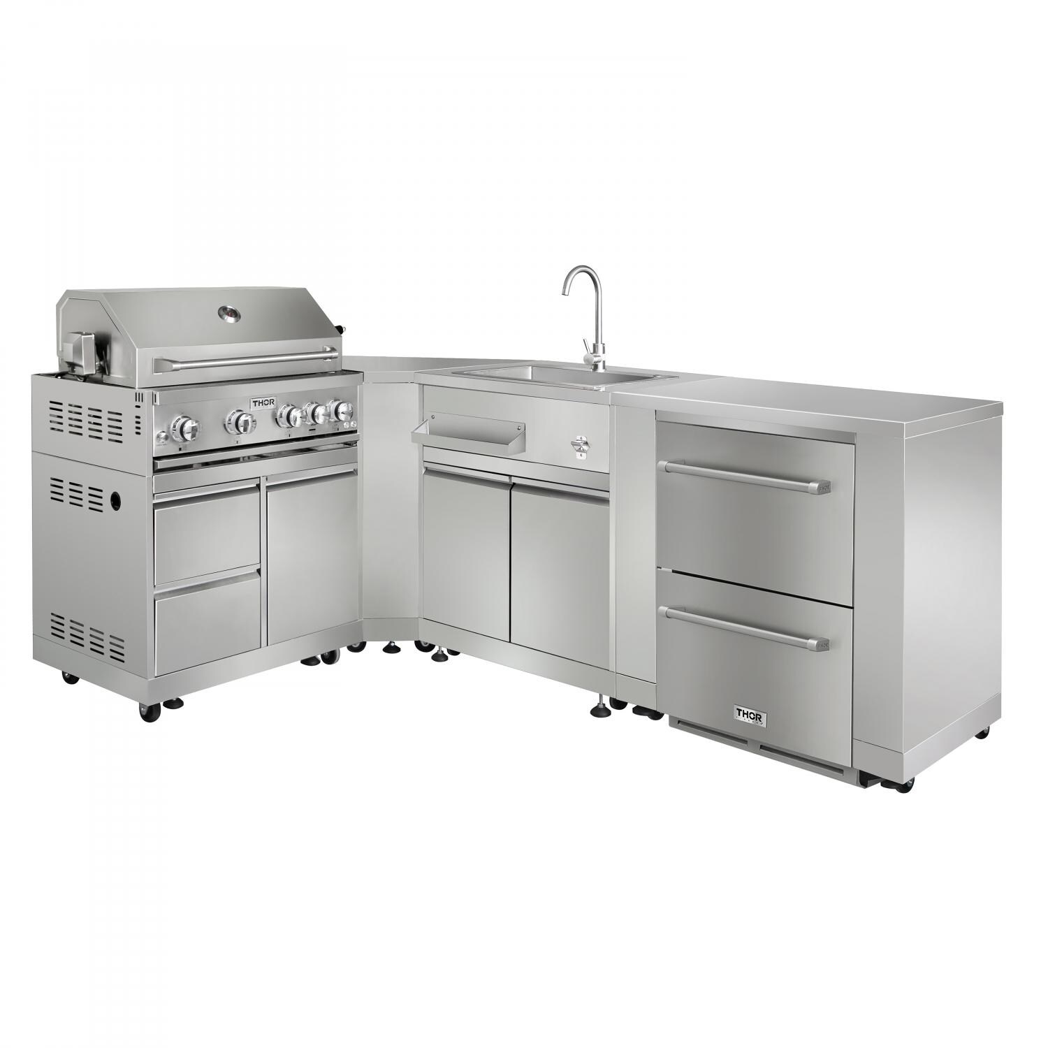 Thor Kitchen 6-Piece L Shaped Modular Outdoor Kitchen Island Suite w/4-Burner Propane Gas Grill thumbnail