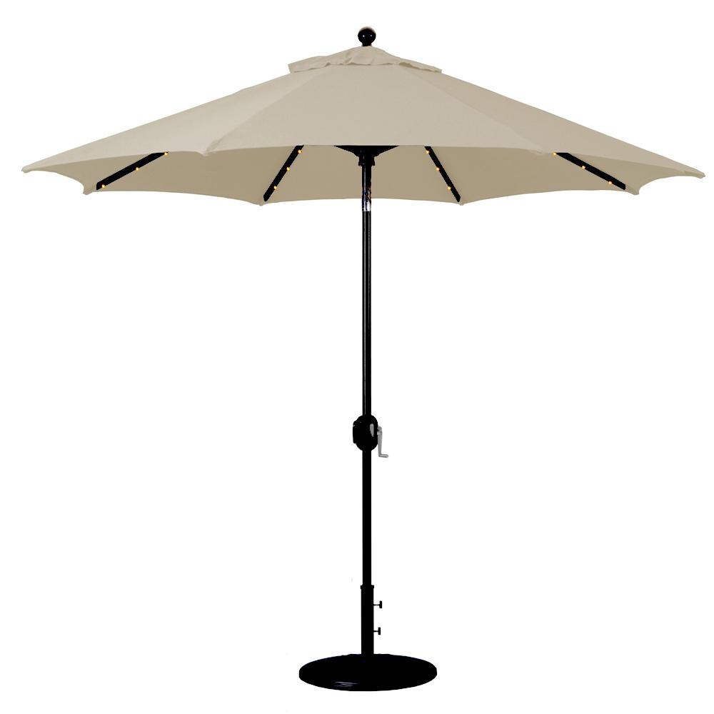 Galtech 9 Ft. Lighted Octagonal Aluminum Patio Market Umbrella W/ Crank Lift And Auto Tilt - Black Frame W/ Sunbrella Canvas Antique Beige Canopy image