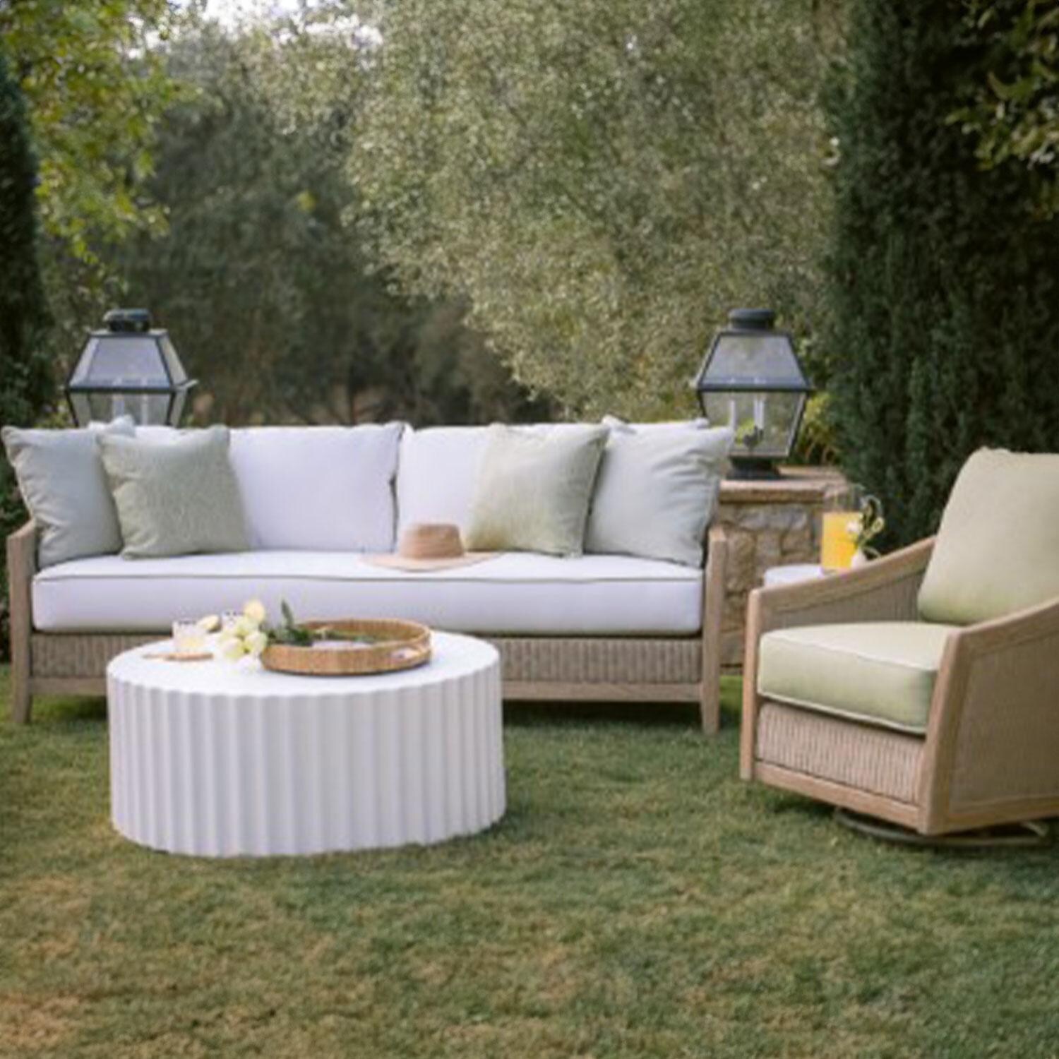 Sunset West - 6203-ACT - Athena 41-Inch Round GFRC Patio Coffee Table - W/ Patio Furniture - Lifestyle thumbnail