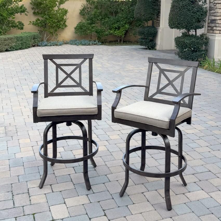 Atlantis Aluminum 2 Pc Set Swivel Bar Stool Set in Walnut/Beige by Darlee