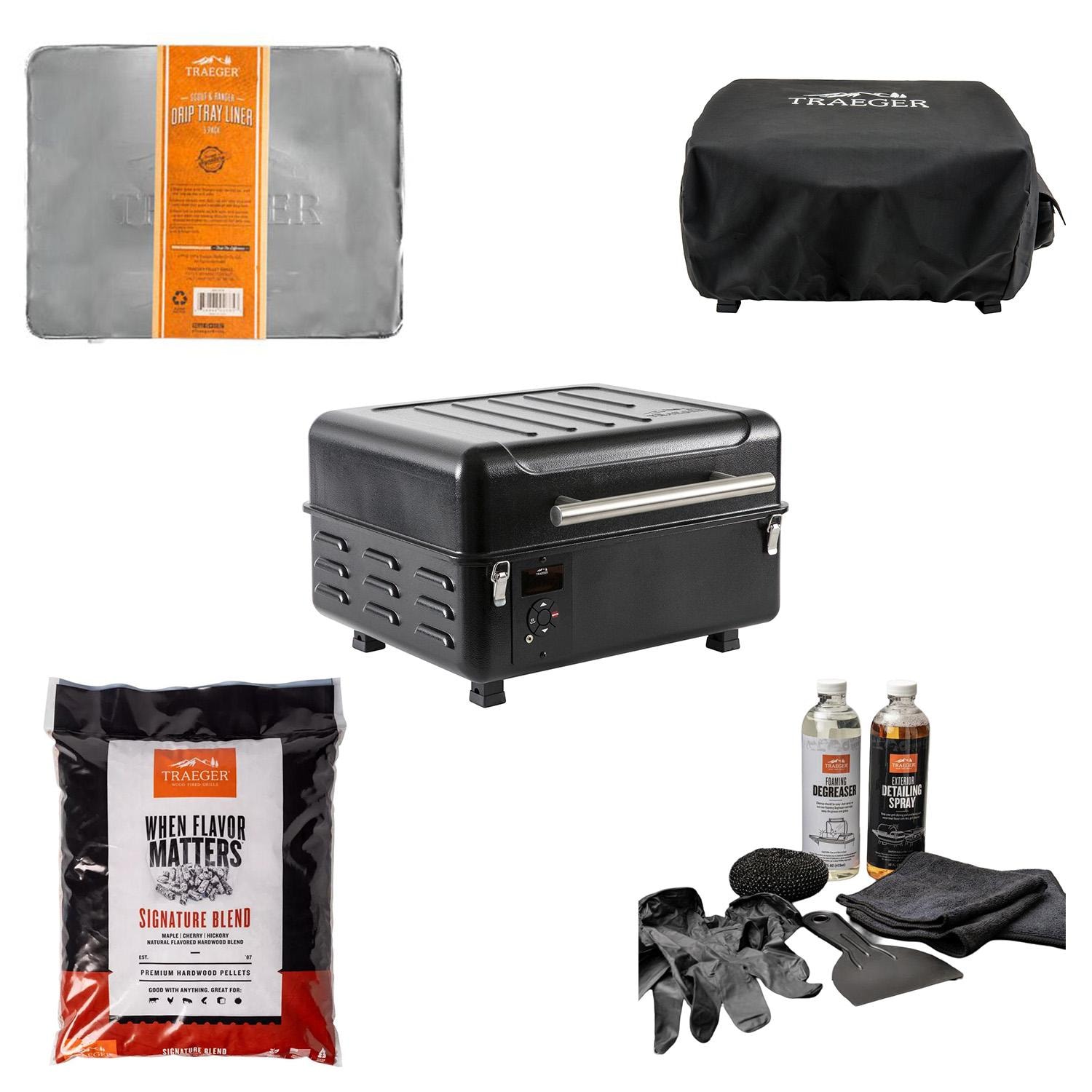 Traeger Ranger Portable Tabletop Wood Pellet Grill 5 Pc Bundle - TFT18KLD + BAC475 + BAC458 + BAC805 + PEL331