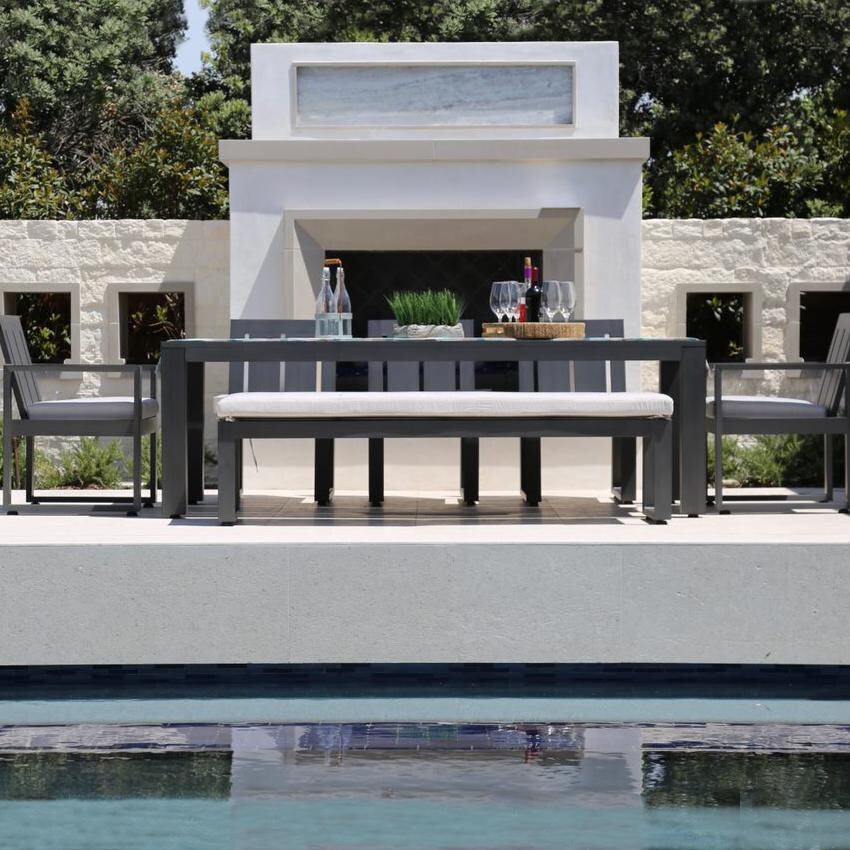 Sunset West - Redondo 5 Piece Aluminum Patio Dining Set W/ Dining Table & Sunbrella Cast Silver Cushions thumbnail