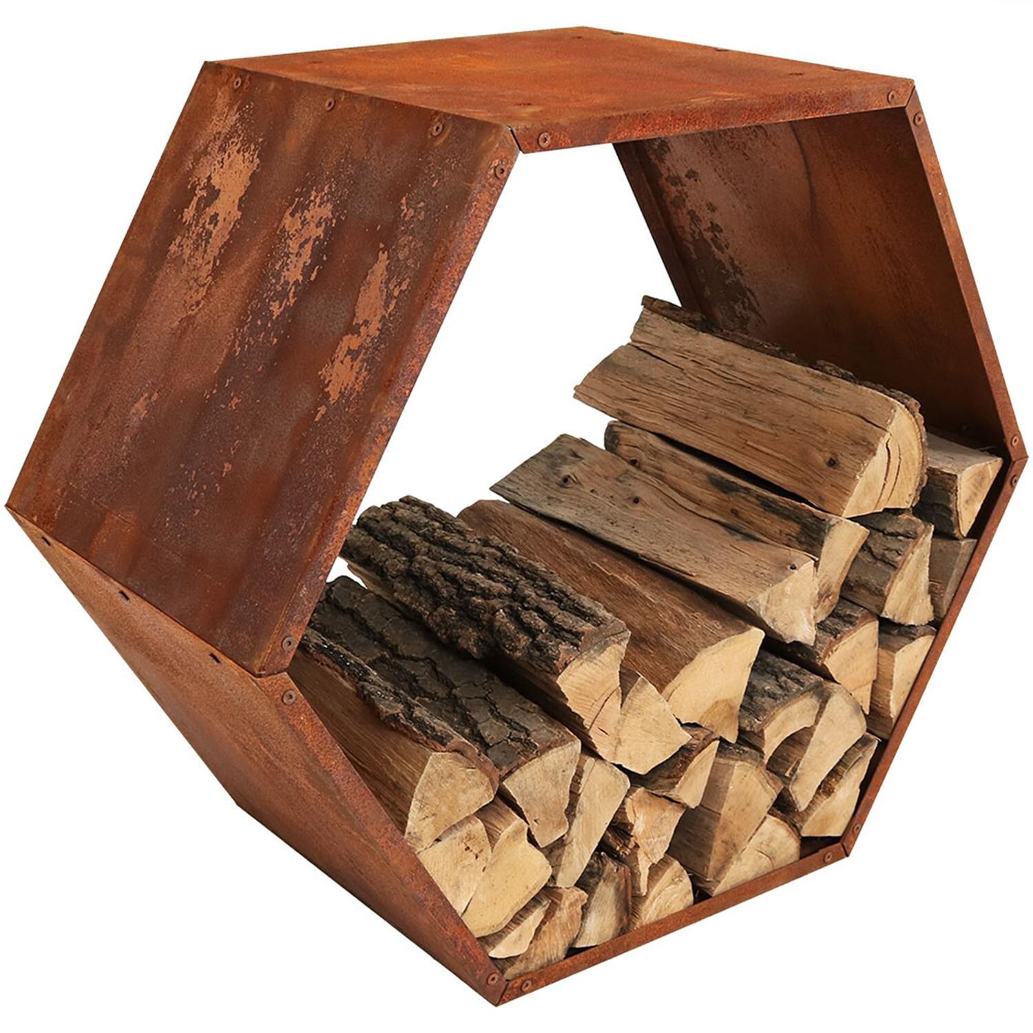 Ultimate Patio 30-Inch Hexagon Rustic Honeycomb Log Rack - White Background thumbnail