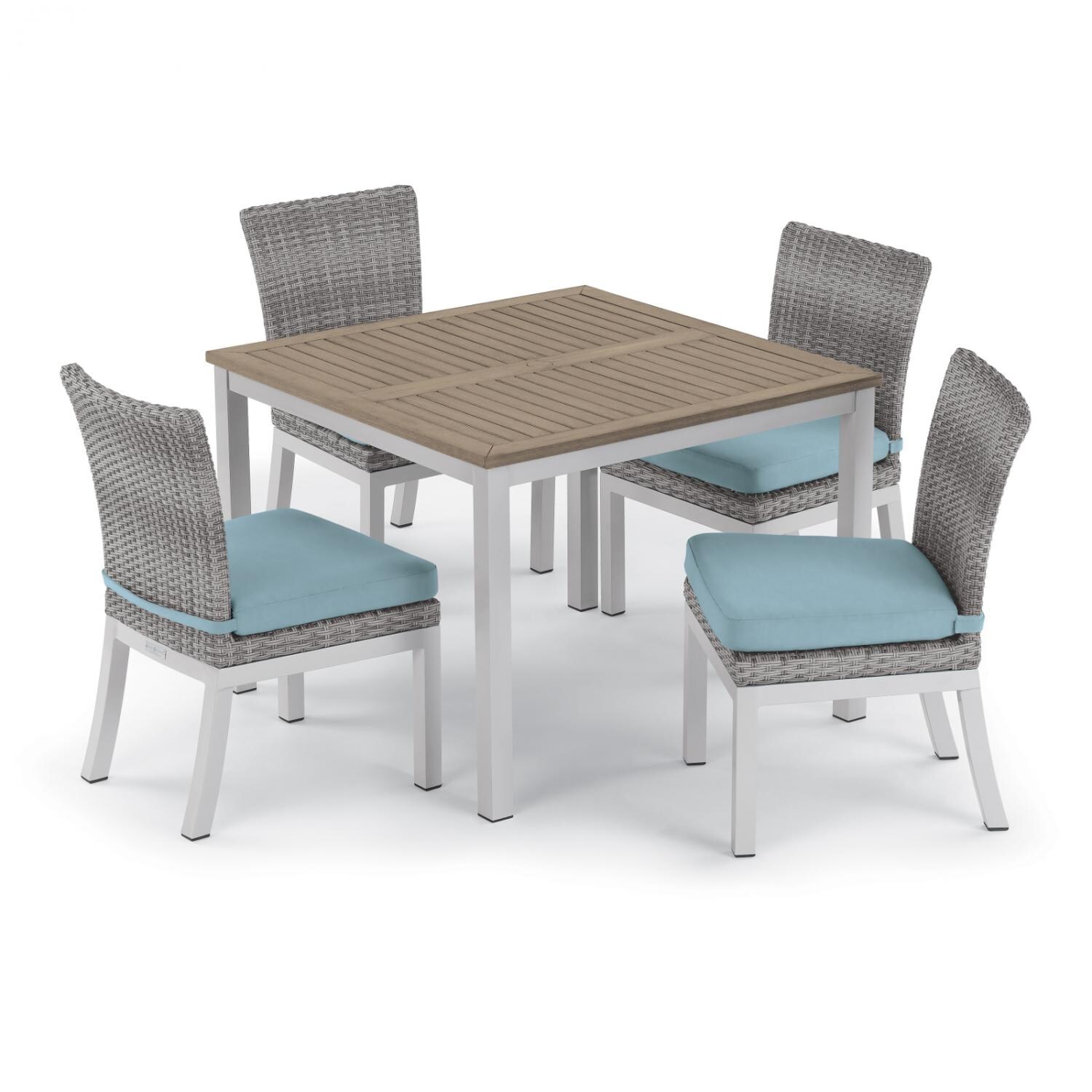 Argento 5 Pc Wicker Patio Dining Set w/ 39-in Square Tekwood Vintage Table, Side Chairs & Ice Blue Cushions By Oxford Garden