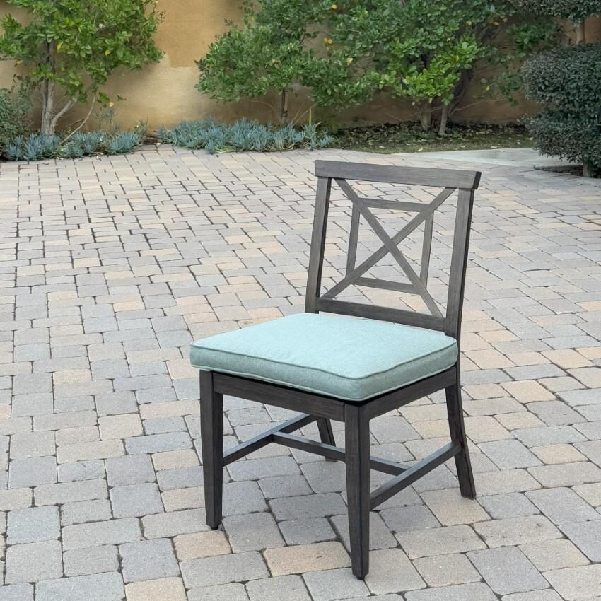 Atlantis Aluminum Dining Side Chair Set of 2 w/ Spa Cushions in Walnut By Darlee - Single Chair - Lifestyle thumbnail