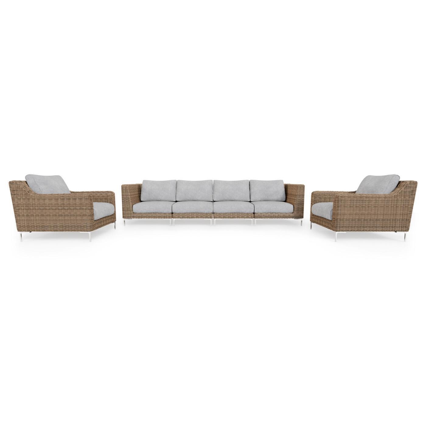 Outer Brown Wicker Outdoor Sofa with Armchairs - 6 Seat W/ OuterShell Cover - Pacific Fog Gray