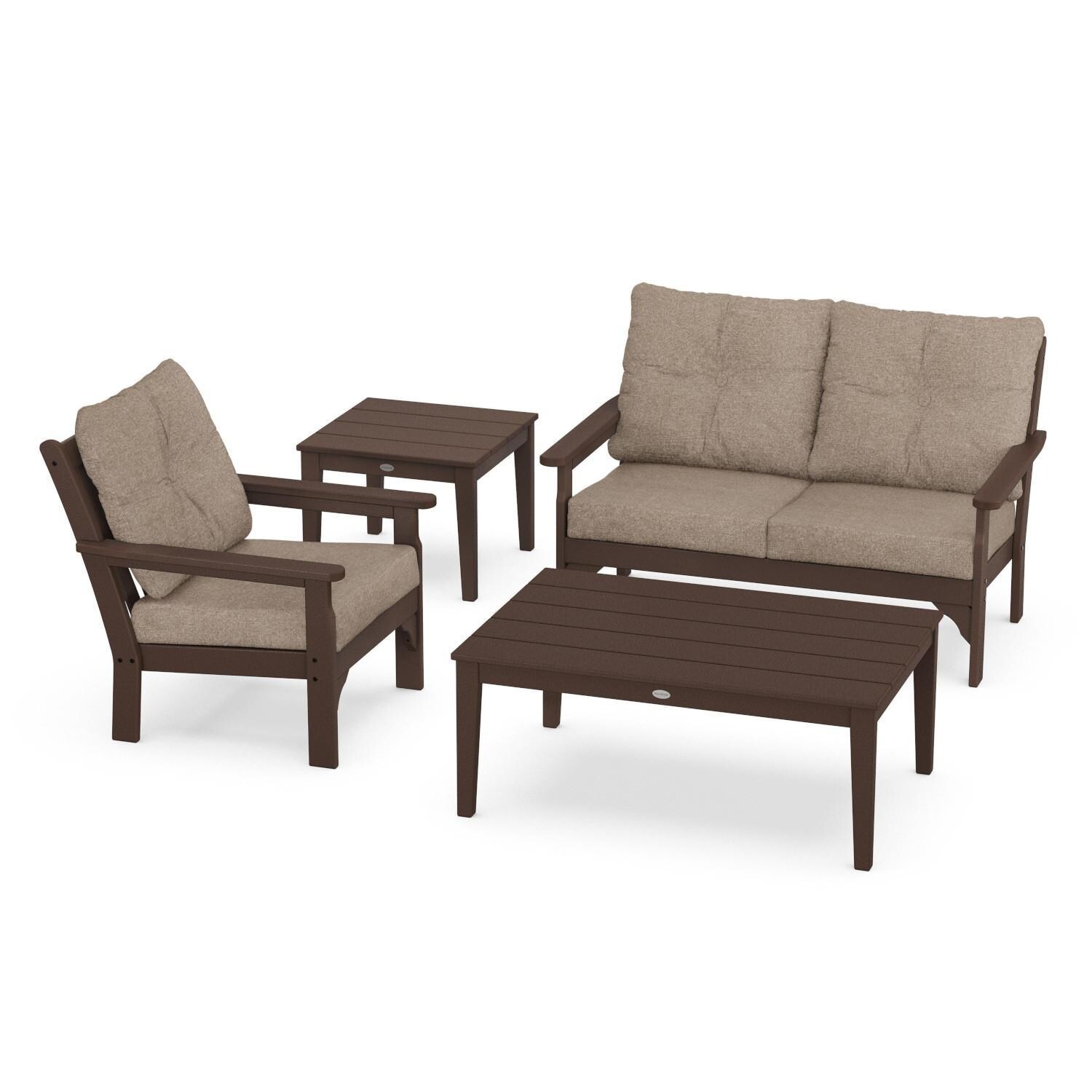 POLYWOOD Vineyard Mahogany & Spiced Burlap 4-Piece Deep Seating Set thumbnail