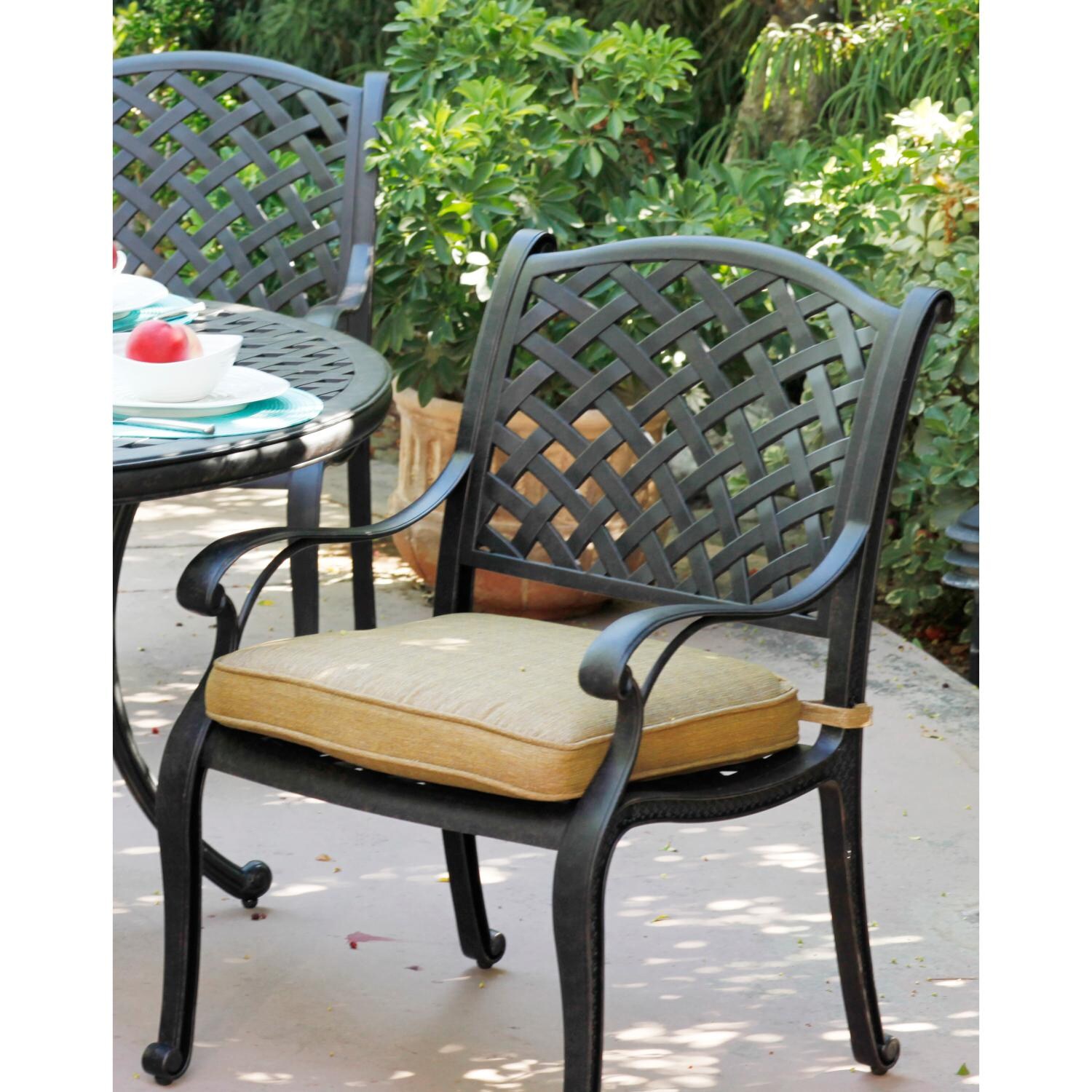 Darlee DL13-1-4 Nassau 4 Piece Cast Aluminum Patio Dining Arm Chair Set W/ Sesame Cushion thumbnail