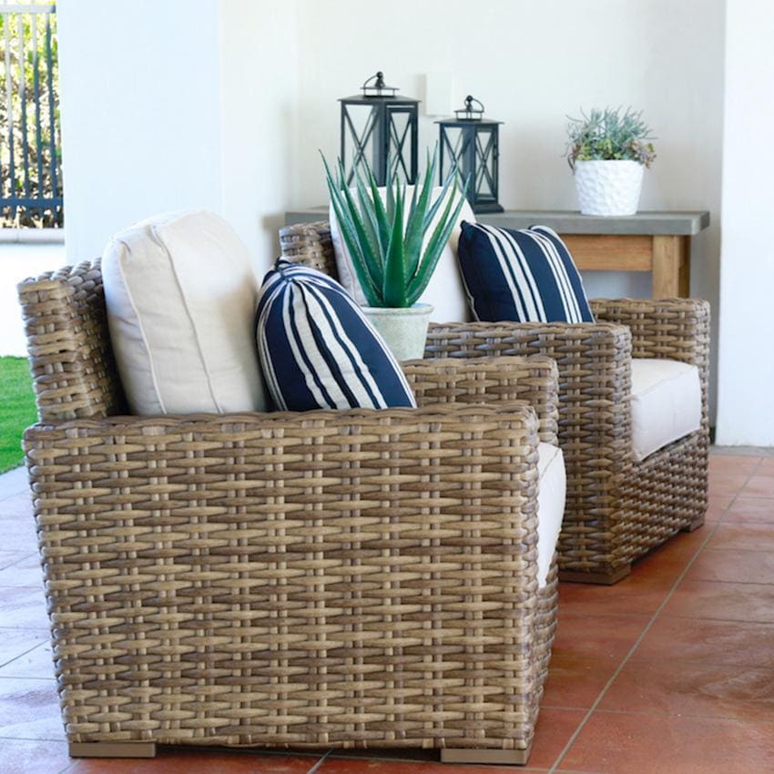 Sunset West - 1701-21-5492 - Havana Resin Wicker Patio Club Chair W/ Sunbrella Canvas Flax Cushions - Shown in Canvas Skyline finsh (Set Not Included) - Lifestyle thumbnail