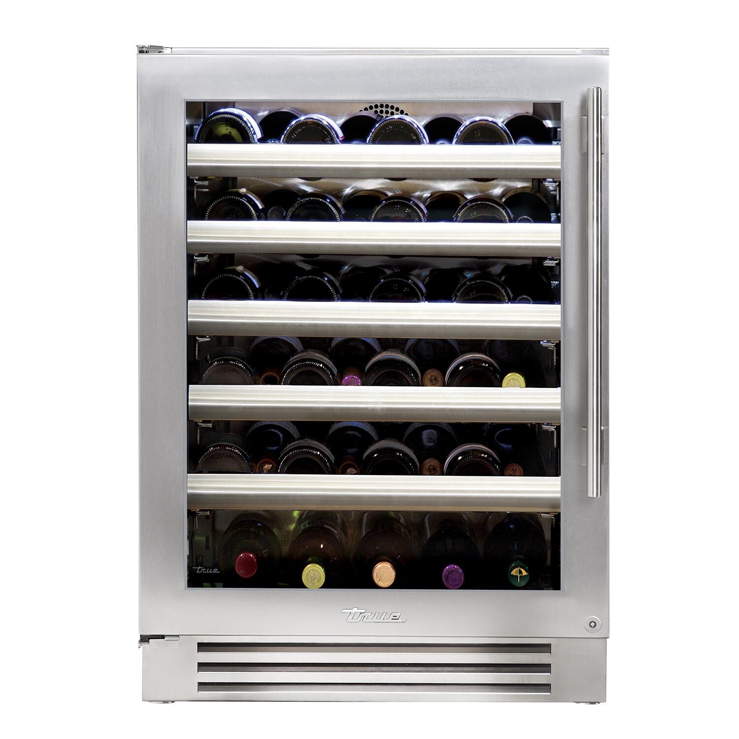 True TWC-24-L-SG-C 24 Inch 45 Bottle Left Hinge Glass Door Outdoor Outdoor Wine Cabinet - Stainless Steel - White Background thumbnail