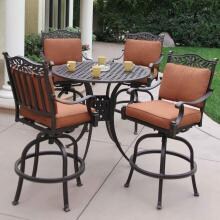 Darlee Charleston 5 Piece Cast Aluminum Patio Bar Set With Swivel Bar Stools image