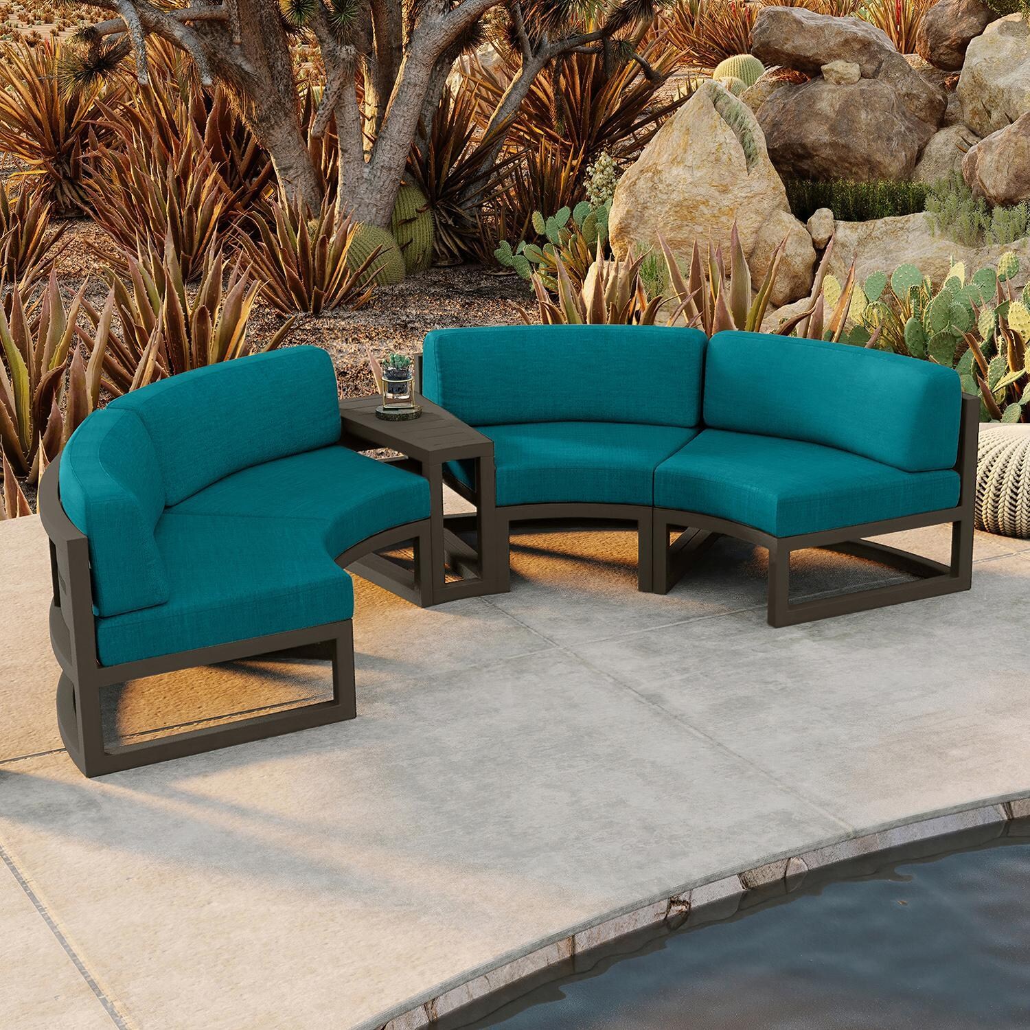 Misty Cove 3 Piece Curve Sectional Set in Slate w/End Table & Spectrum Peacock Cushions by Lakeview - By the Pool - Lifestyle thumbnail