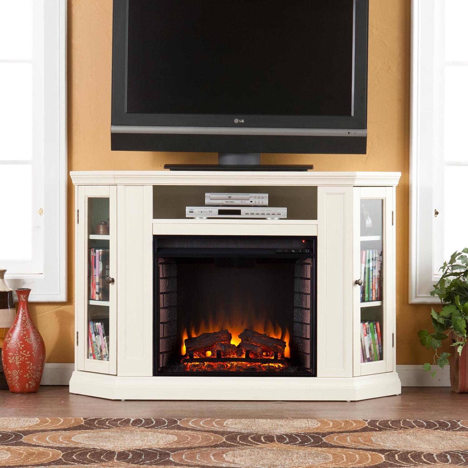 Southern Enterprises Claremont 48-Inch Electric Fireplace Corner Convertible Media Console - Ivory - FE9314