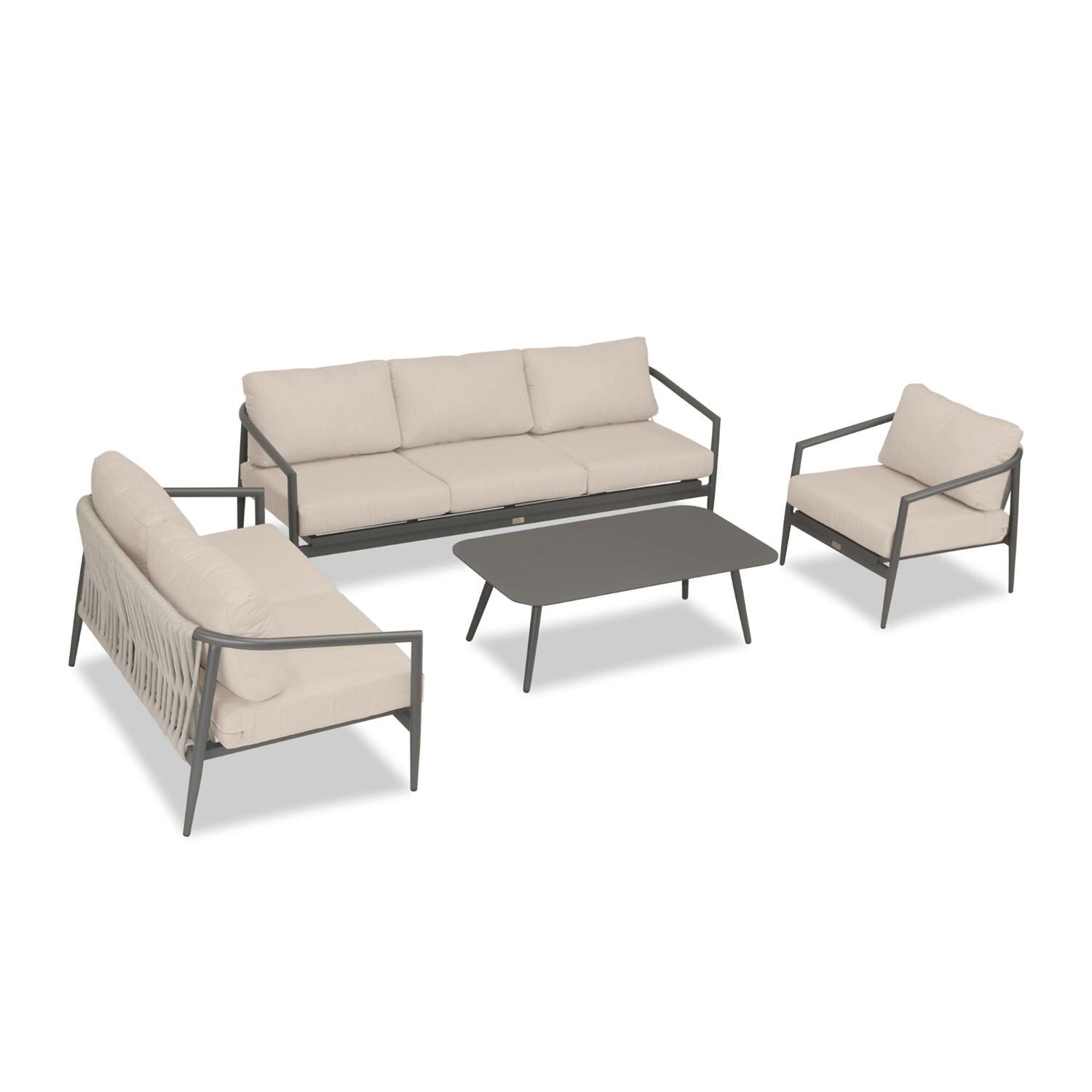 Lakeview Midnight Cove 4 Pc Aluminum Sofa Loveseat Seating Set in Slate/Pebble Gray/Canvas Flax - Top - White Background thumbnail