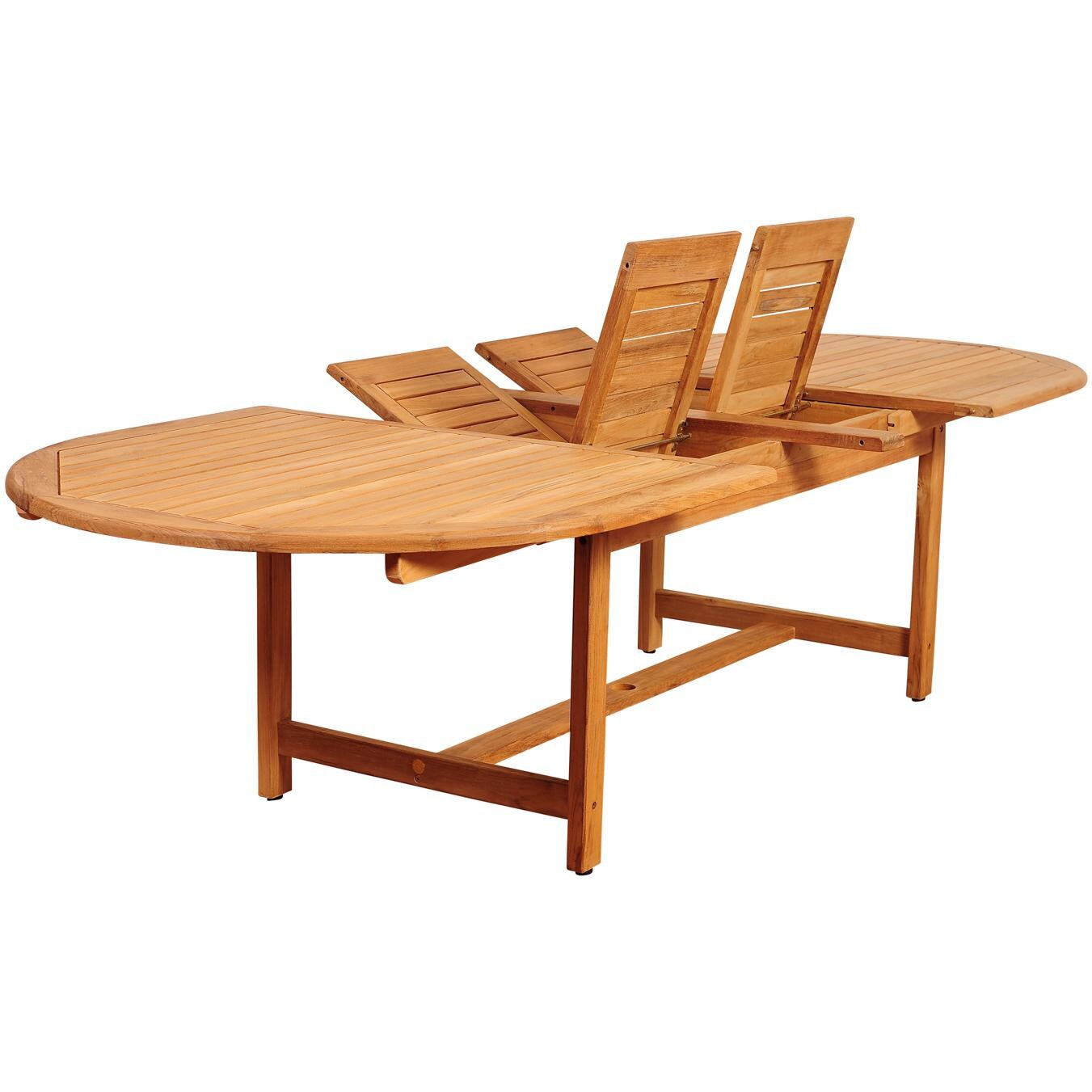 Amazonia SC DIANDLX_10BARI Teak Double-Extendable Oval Dining Table With Leaves Up thumbnail