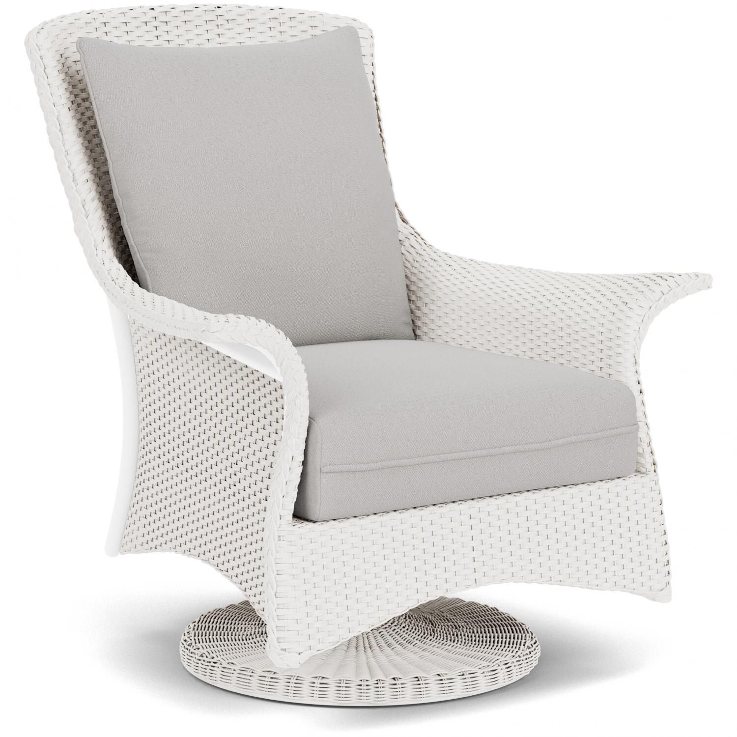 Lloyd Flanders Mandalay Swivel Rocker Lounge Chair in White Finish with Tundra Dove fabric - Angled thumbnail