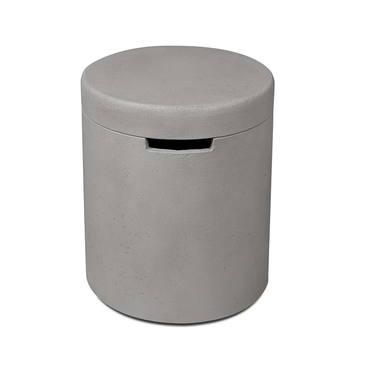 Hillview Bay 18-in Round Concrete Propane Tank Cover & Side Table in Flint by BBQGuys Signature - Top - White Background thumbnail