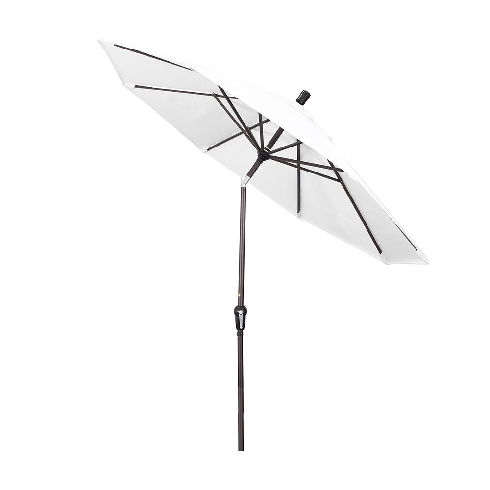California Umbrella 11 Ft Octagonal Aluminum Auto Tilt Patio Umbrella W/ Crank Lift & Aluminum Ribs - Tilted (Shown in Sunbrella Canvas Natural W/ Bronze Frame)